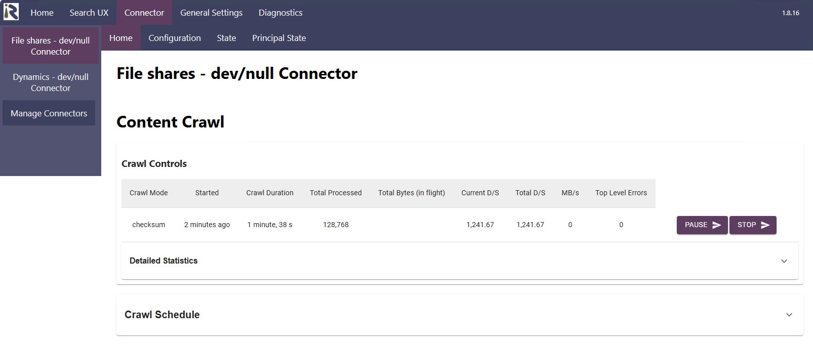 Screenshot showing a Crawl Rate of a File Share Connector with Microsoft SQL