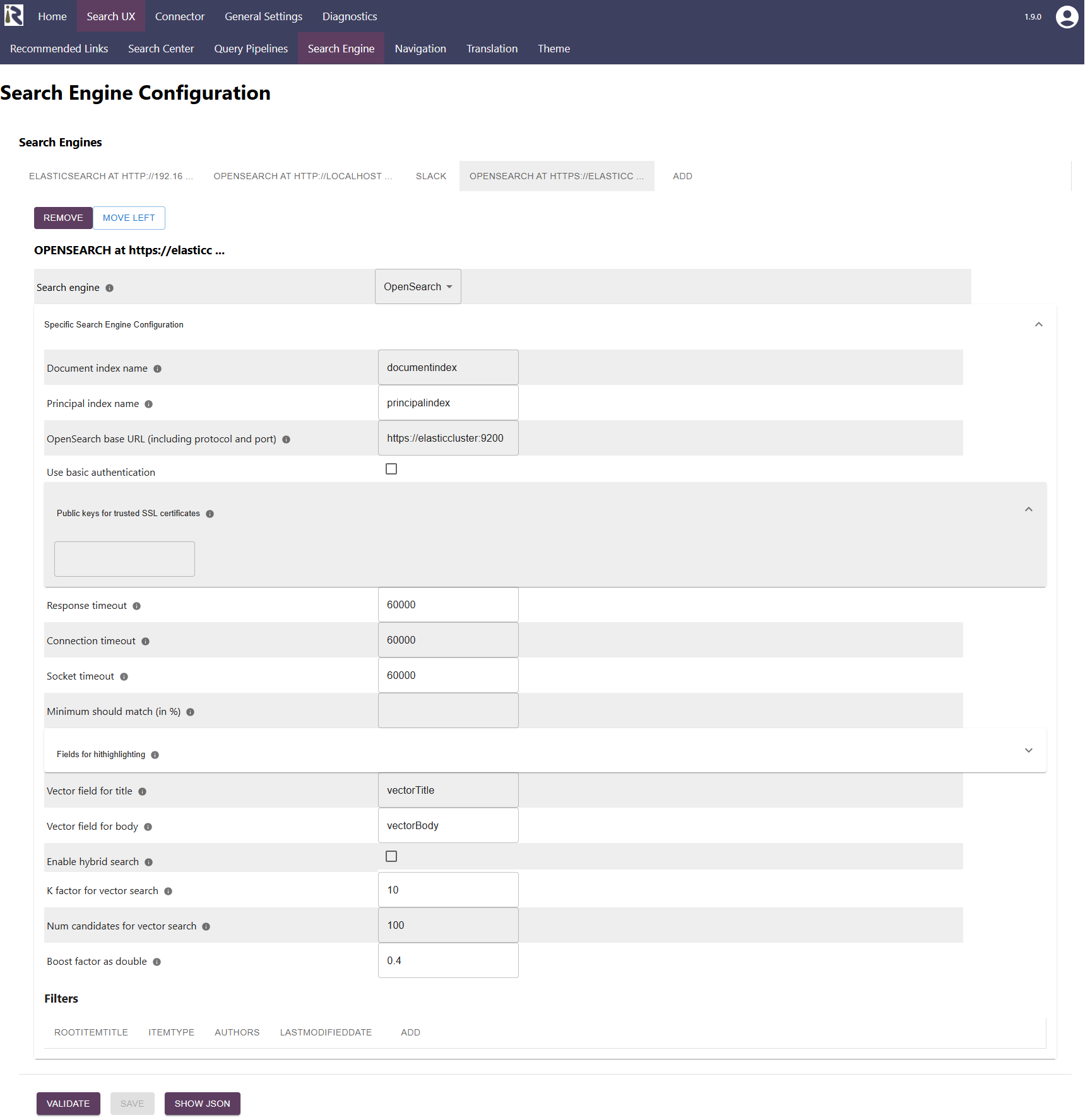 Screenshot of the OpenSearch Query Configuration Dialog